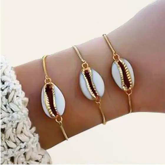 

1 Pcs New Fashion Style Wholesale Gold Color Genuine Cowrie Shell Bracelet In Adjustable Fashionable Chain Bracelet For Women