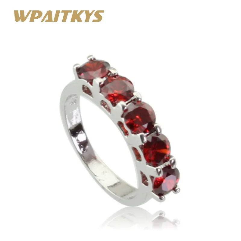 WPAITKYS Радужный Красный кубический цирконий серебряный цвет Ювелирные наборы для женщин длинные серьги ожерелье Кулон Кольцо подарочная коробка - Окраска металла: Red Ring
