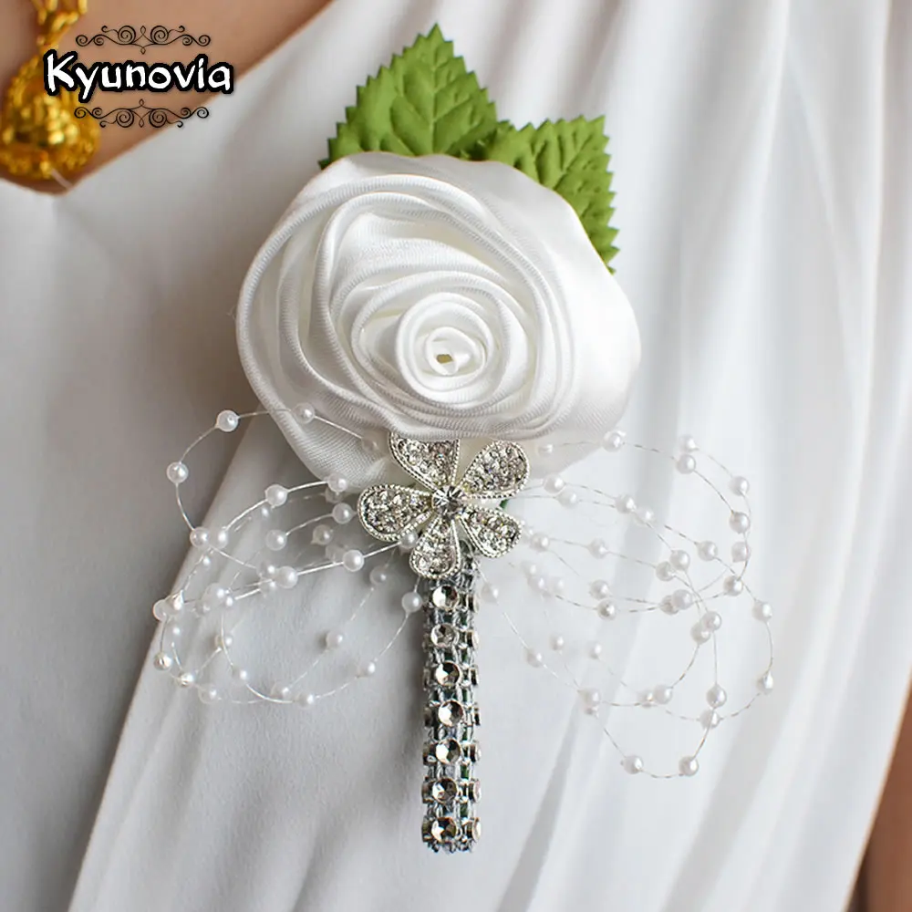 Kyunovia, Свадебный, выпускной, корсаж, брошь с искусственным цветком, свадебная бутоньерка для жениха, подружки невесты, Женихи, цветы, бутоньерка FE21