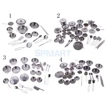 16/40/25/32 шт. Нержавеющая сталь детский домик Кухня игрушка Пособия по кулинарии посуды Детские ролевые игры Кухня Playset серебро игрушки