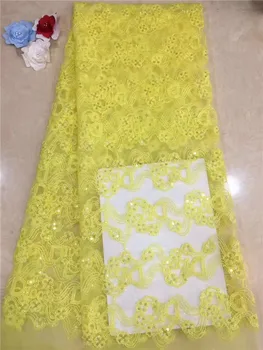

Nigerian Lace Fabrics in sequines Dress Material paillette yellow sequin fabric 2018 high quality African sequin mesh fabric