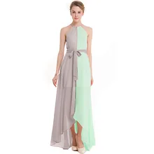 Amoyblue 2 Colors Pink/khaki Women Chiffon Long Summer Dress with PatchworkElegant Green/Gray Lady Split DressSexy Dresses