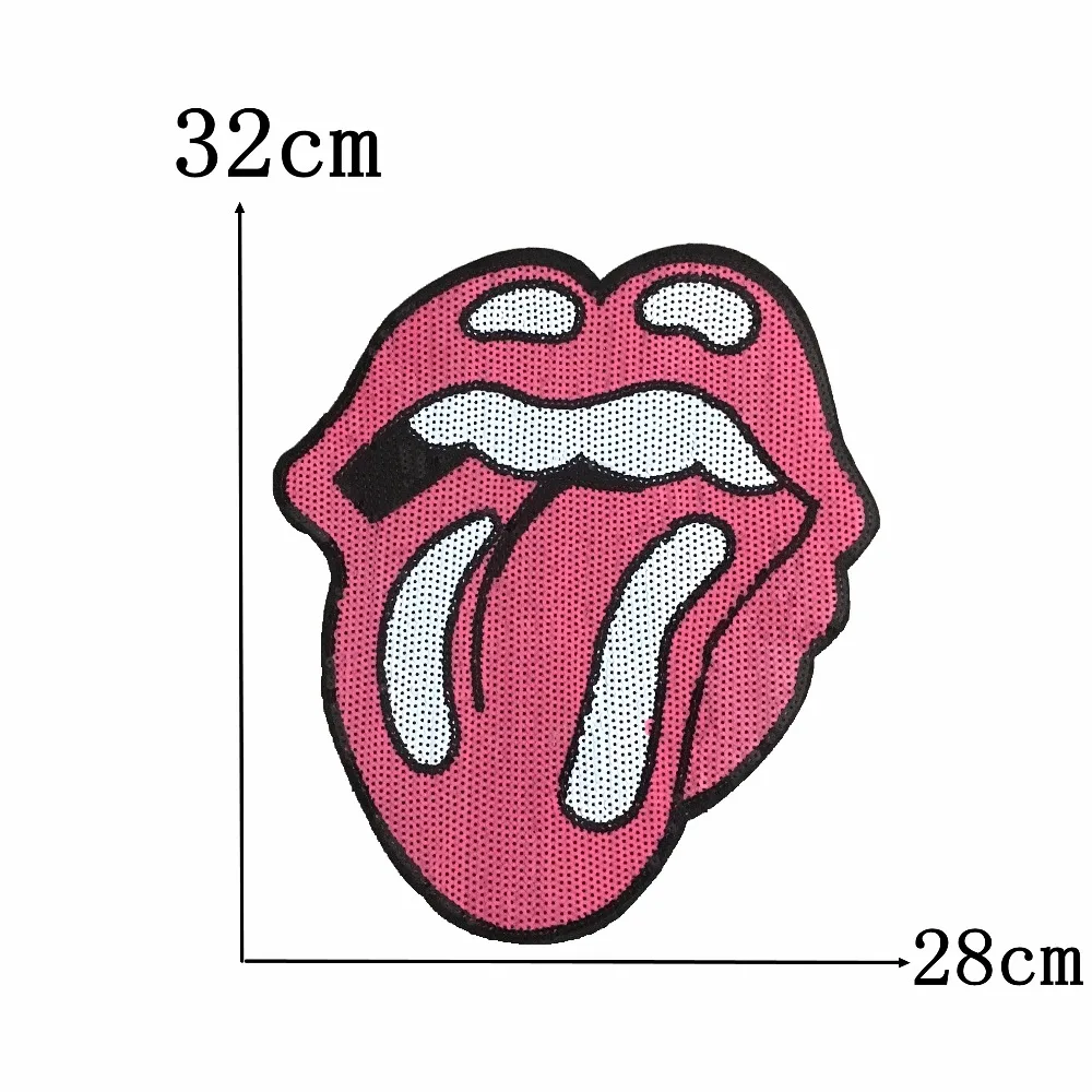 Sequin Pink Lips Tongue Rolling Stones Embroidered Iron On Fashion Patch DIY