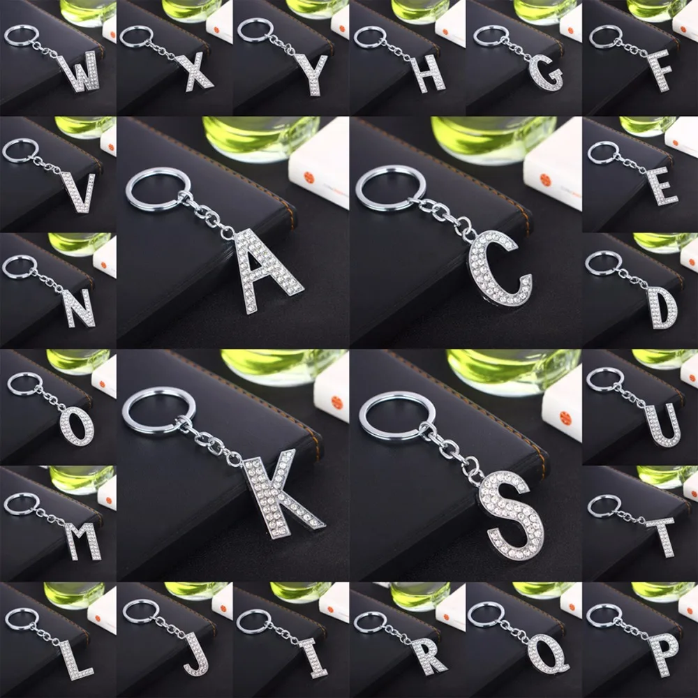 

Fashion Alphabet Keyring Full Crystal Rhinestone Keychain Initial Letter A-Z Key Ring Key Chain Women Men Gifts Car Bags Keyfob