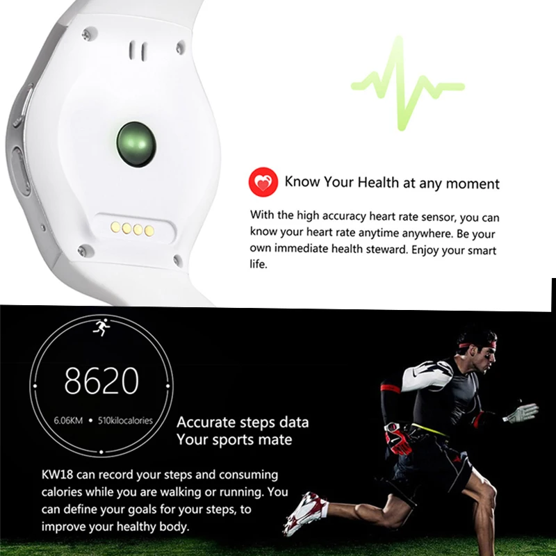  KW18 Smart Watch Connected Wristwatch For Samsung Xiaomi Android Support Heart Rate Monitor Call Me