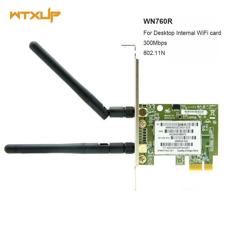 WTXUP 802.11n 300Mbps PCI Express Desktop WiFi Adapter WN7600R wireless network Card 2 antennas