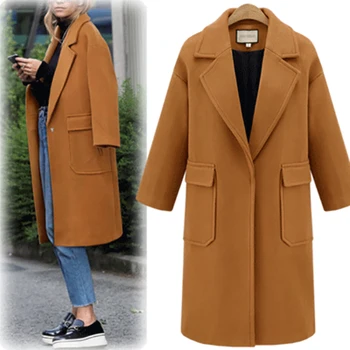 

Wool Blends Women Jacket Coat 2018 Autumn Spring Jackets Plus Size Casual Long Large Blazer Suit Pocket Outwear