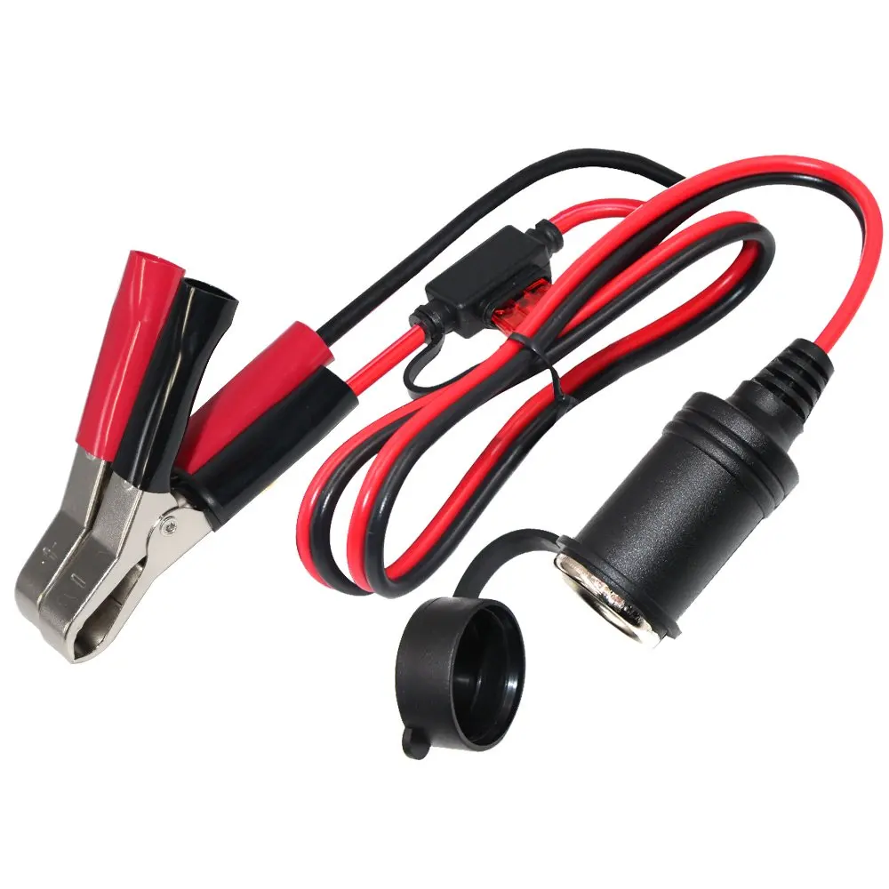 

12V 2ft Female Car Cigarette Lighter Socket to Battery Alligator Crocodile Clips Connector, Car Battery Charging Extension Cable