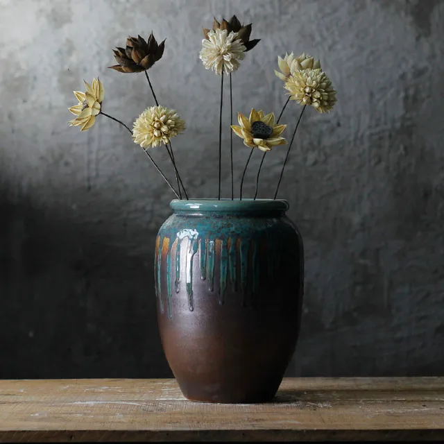 Vintage American Style Pastoral Antique Flowing Glaze Ceramic Pottery Flower Pots Villa Garden Design Porcelain Vases 4