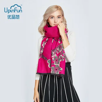 

2018 New Winter Women's Thicken Warm Imitation Cashmere Scarf Double Sided Dual Plum Blossom Flower Blanket Scarf Shawl