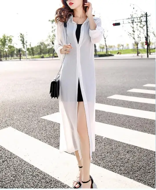 

Long section sun protection clothing women summer thin cardigan jacket chiffon outer beach shawls seaside resort Waipi