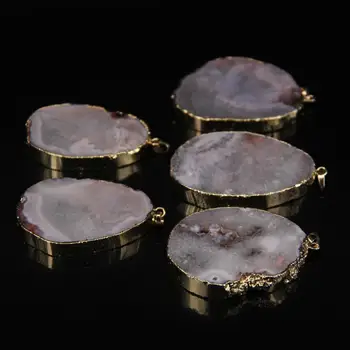 

5pcs/lot,Red chalcedonys geode Slab Nugget Pendant,Raw Agates Freeform slice Gold Edges Pendant Necklaces Jewelry
