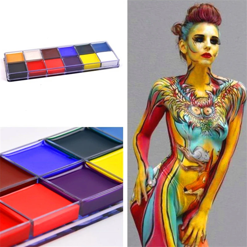 12 Colors Flash Tattoo Face Body Paint Oil Painting Art Halloween Party