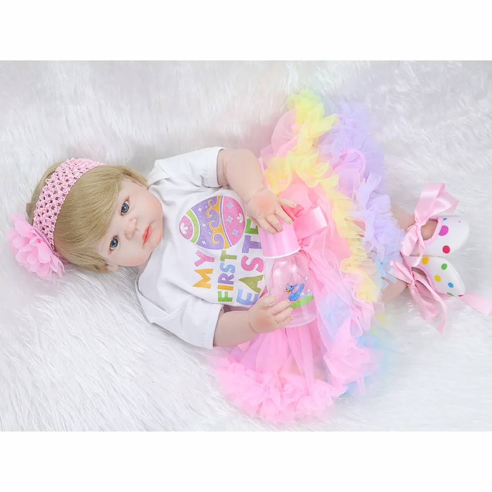 55 см всего тела силикона Reborn Baby Doll игрушки с медведем новорожденных Принцесса Девушка Дети малышей кукла подарок на день рождения купаться игрушка