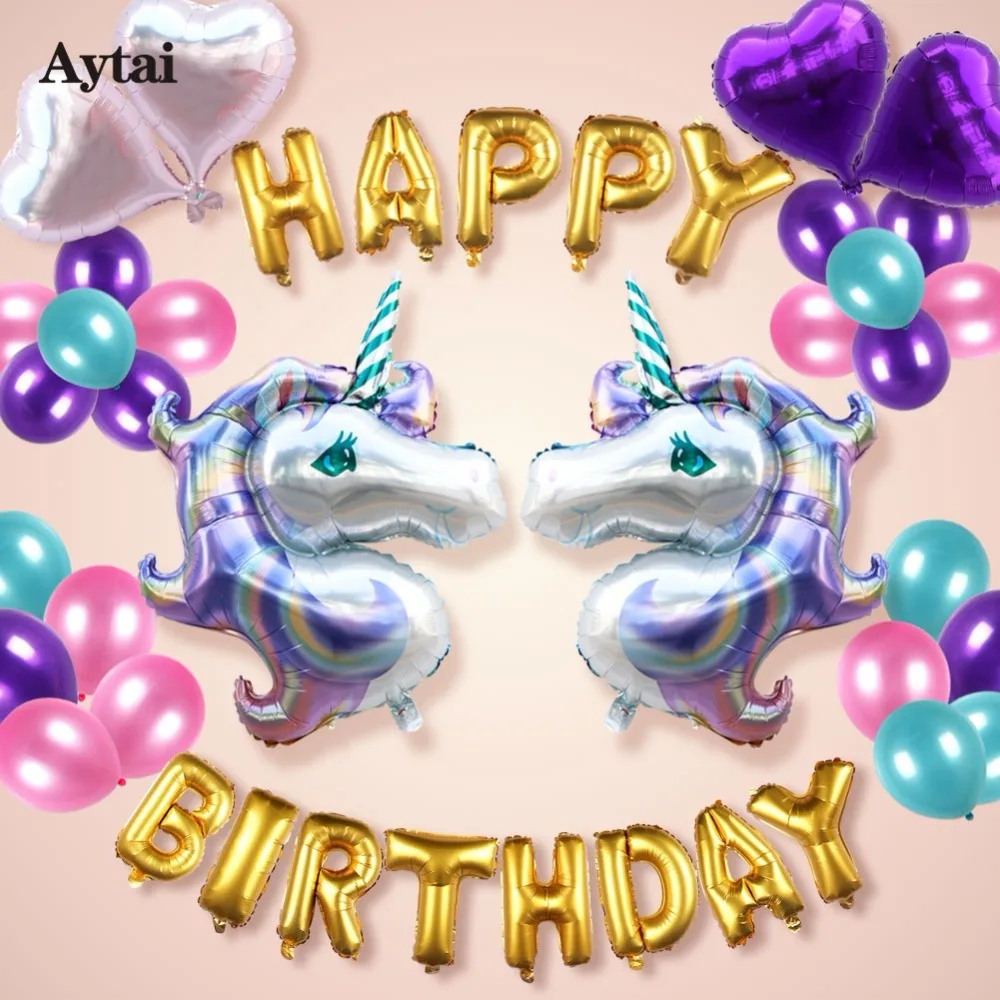 

OurWarm 37pcs Wedding Foil Unicorn Balloons Unicorn Themed Party Supplies Happy Birthday Balloons Baby Shower Helium Balloons