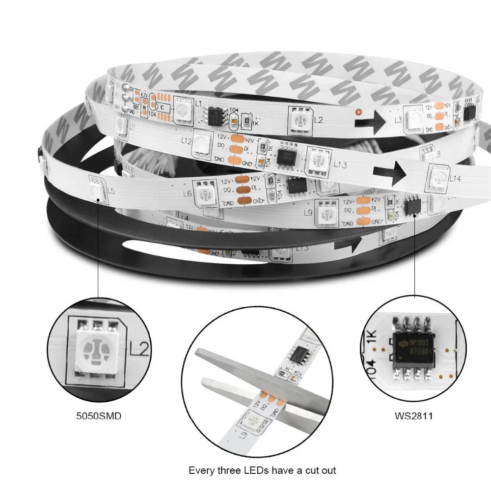 WS2811 IC управление 5050SMD RGB Светодиодная лента 30 пикс./м программируемый Индивидуальный Адресный свет неоновая лампа 1 м 2 м 3 м 4 м 5 м