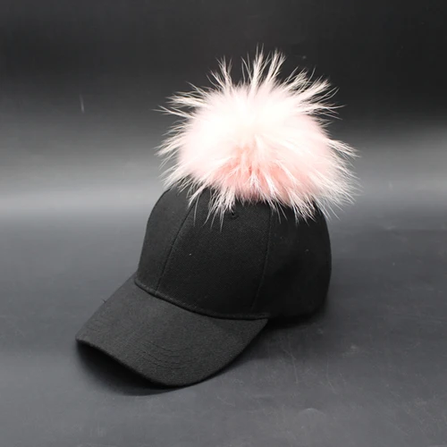 Натуральный мех помпон бейсбольная Кепка Gorras хип хоп кепка для женщин и мужчин Snapback шапки уличная кость - Цвет: Розовый
