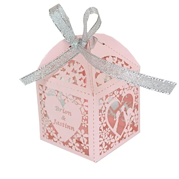 

50pcs /lot pink pearl laser cut wedding thank you gift box for events