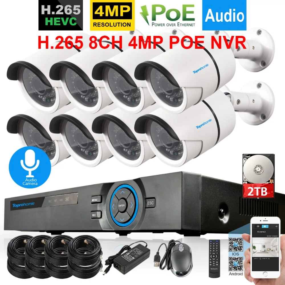 Audio H.265 8CH 4MP POE NVR CCTV System 8pcs 4MP security outdoor Audio