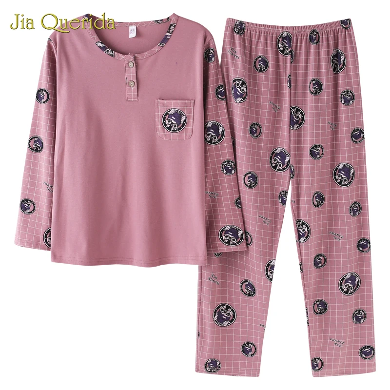 

Ladies Pyjamas Long Sleeves Spring and Autumn Large Size Loose Pajamas Cotton Home Clothes Ladies' Home Clothing Pyjamas Women