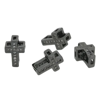 

Tiny Cross Pave White Clear CZ Zircon Gold Silver Color Bead Connector Spacer Religion Charm For Jewelry DIY Material