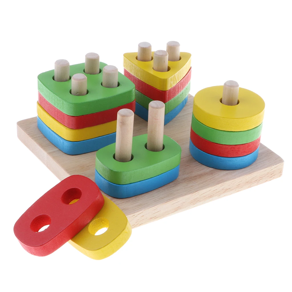 Wooden Puzzle Toddler Toys Shapes Sorter Preschool Geometric Blocks Stacking Games for Kids Preschool Educational Toys