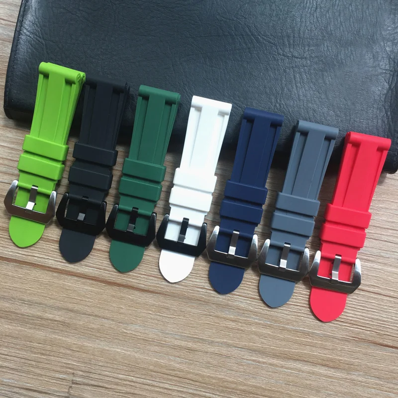 

Soft 22mm 24mm Gray Red Black Blue Red White Green Silicone Rubber Watch band For Panerai Bracelet Pilot Iwatch Oris Watch Strap