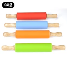 30 см Силиконовая Скалка антипригарная Кондитерская мука торт теста массажные ролики с деревянная ручка кухонная принадлежности для приготовления кондитерских изделий