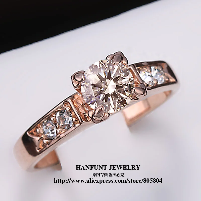 Classical Cubic Zirconia Forever Wedding font b Rings b font Rose Gold Plated Solitaire Rhinestones Lovers