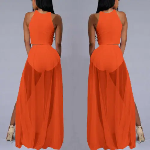 Women High Waist Mesh Skirts Empire See Through Sheer Side Split Skirt Solid Transparent Chiffon Maxi Long Skirt Summer 2019