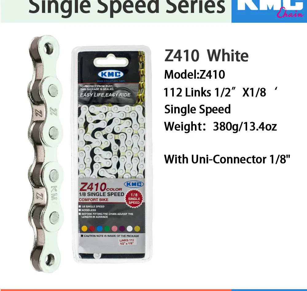 Excellent KMC Z410 1/8 Single Speed Chain Fixed Gear bicycle Chain 112L Urban Leisure Bike Folding Bike Chain Multi-Color  Bike Chain 390g 12