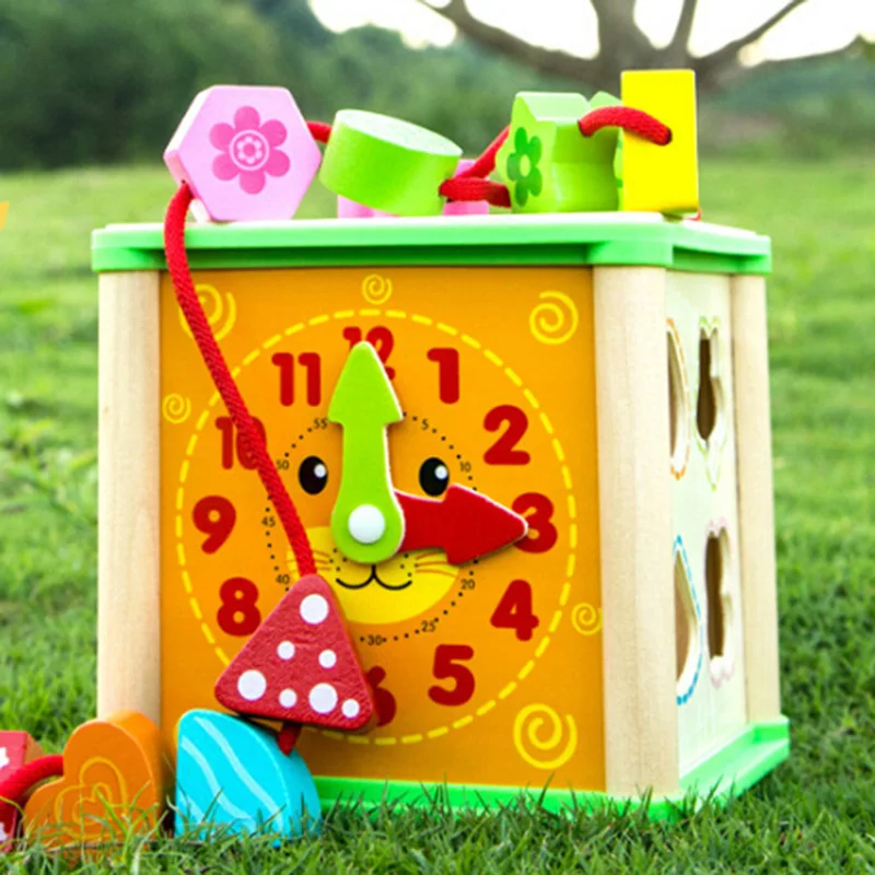 

Children Multifunction Four Sides Treasure Chest Wooden Five-in-one Colorful Beads Toys Baby Education Intellectual Puzzle Game