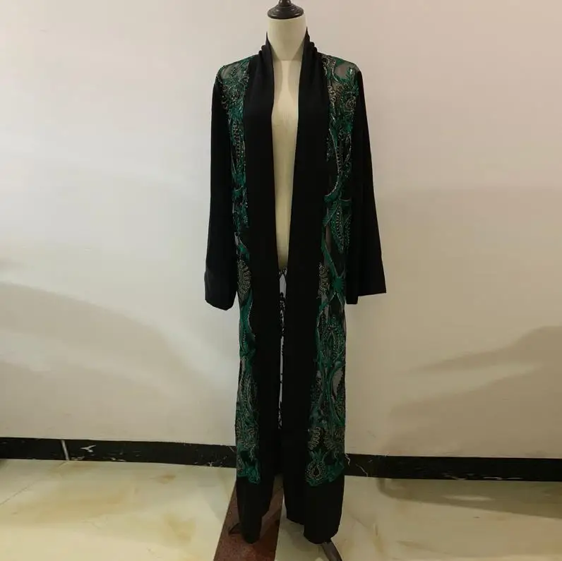 Открытый абайя кимоно халат Дубай блесток мусульманский хиджаб платье Турция Рамадан Абая для женщин Кафтан Marocain Кафтан Исламская одежда - Цвет: as picture cardigan