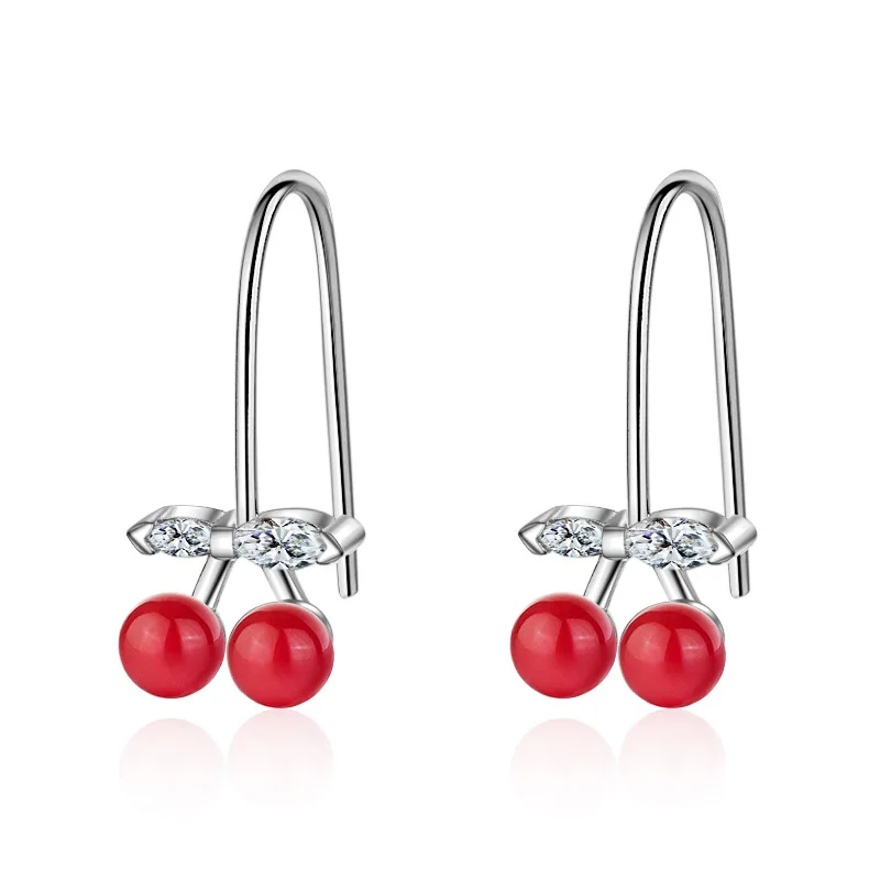 

New Arrivals Fashion Elegant Cherry Crystal 925 Sterling Silver Ladies`Drop Earrings Jewelry For Women oorbellen