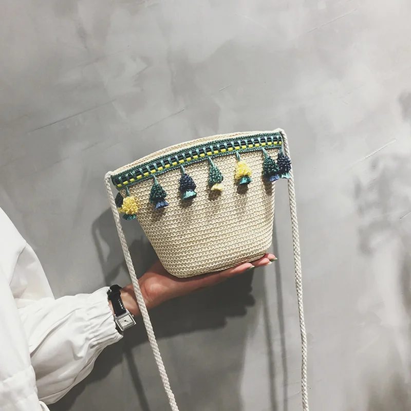 New Fashion Women Tassel Straw Bags INS Popular Female Handbag Summer Casual Lady Shoulder Bag Travel Mini Knit Crossbody SS3297 (8)