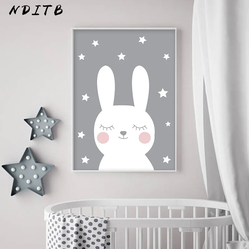 NDITB Кролик Сердце детской стены искусства холст картина мультфильм плакаты и