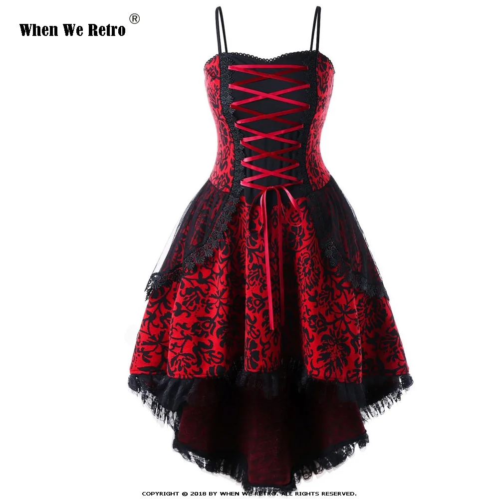 

When We Retro Summer Sexy Spaghetti Strap Lace Dress Women QY0156 O-Neck Strapless High Waist Lace-Up 5XL Plus Size Party Dress