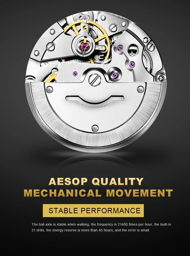 AESOP Mechanical Watch Men Luxury Top Brand Auto Date Diamond Gold Stainless Wristwatch Business Waterproof Montre Homme