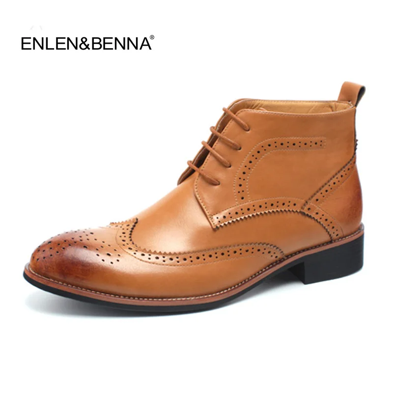 

2016 Vintage Italian Style Winter Men Leather Boot Brand Genuine Leather Men Ankle Boots Carved Brogue handmade winter Men Boots