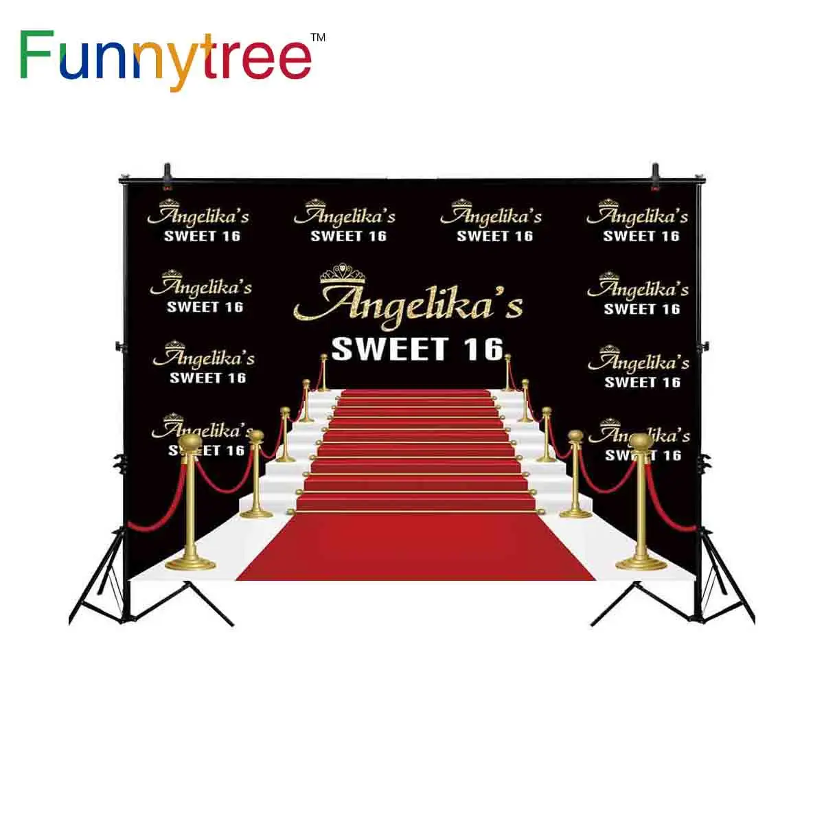 Funnytree backgrounds photography studio Signature wall red carpet birthday custom stairs luxury professional backdrop photocall