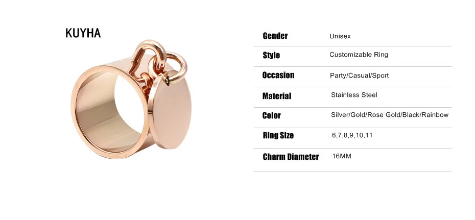 Роскошные кольца Femme с гравировкой круглые бирки очаровательные модные ювелирные изделия 5 цветов 15 мм широкий нержавеющая сталь настраиваемый логотип/имя кольцо