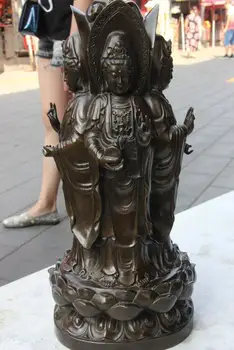

16 China Bronze Copper Four surface Guan Yin Kwan-yin Boddhisattva Buddha Statue