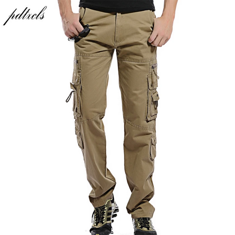 Горячая мода, обычные мужские брюки-карго, хлопок, повседневные, тонкие, с несколькими карманами, мужские тактические брюки, размер: 28-40
