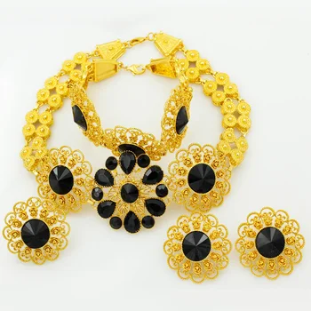 

Dubai Gold Jewelry Inlaid Resin Jewelry Fashion Women Quality Material Big Necklace Jewelry Sets Wedding Accessories