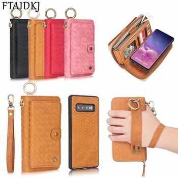 

Multifunction Woven Pattern Leather Zipper Lady Wallet Case For Samsung Galaxy S10e S8 S9 Note 8 9 10 Pro S10 Plus Purse Handbag