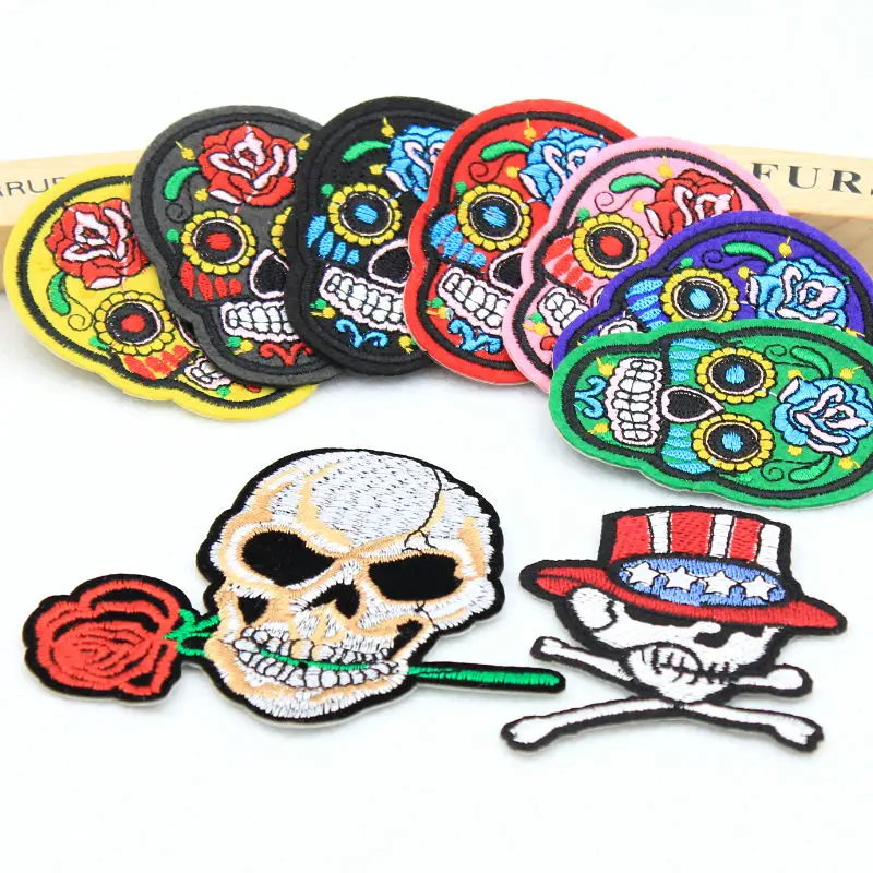 

The New Skull Head Hot melt adhesive clothing patches stripes applique embroidery blossom DIY accessories Ultra-low prices