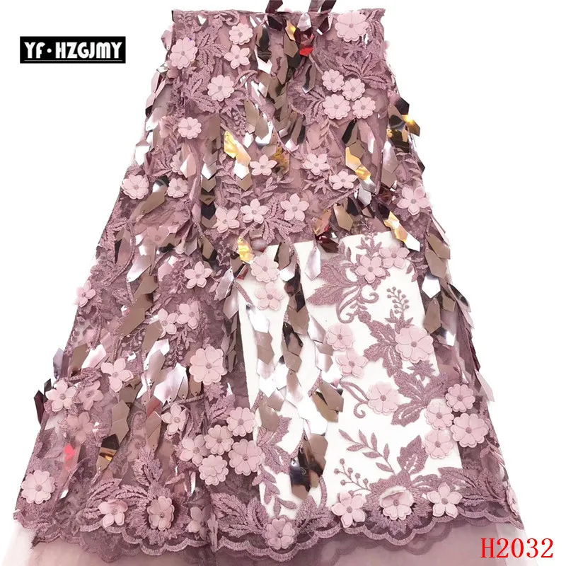 

YF HZGJMY 2019 New product sequins lace fabric pink 3D floral embroidery fabric african french lace fabric for wedding A2032