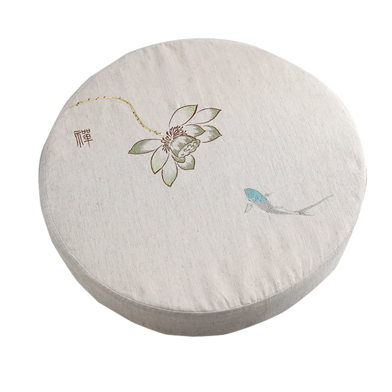 Nobildonna Linen Embroidery Lotus Meditation Mat Tatami Futon Cushion