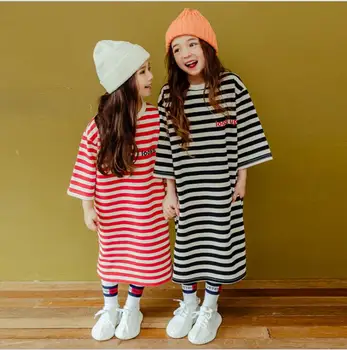 

2019 Korean style wholesale girls striped dress cotton fashion spring girls dresses 6-11t B118