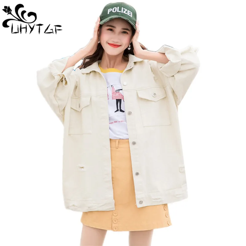 

UHYTGF Autumn Jeans Jacket And Coats For Women Chaqueta Mujer Casaco Jaqueta Feminina Coats 2021 Casual Hole Denim Jacket X302